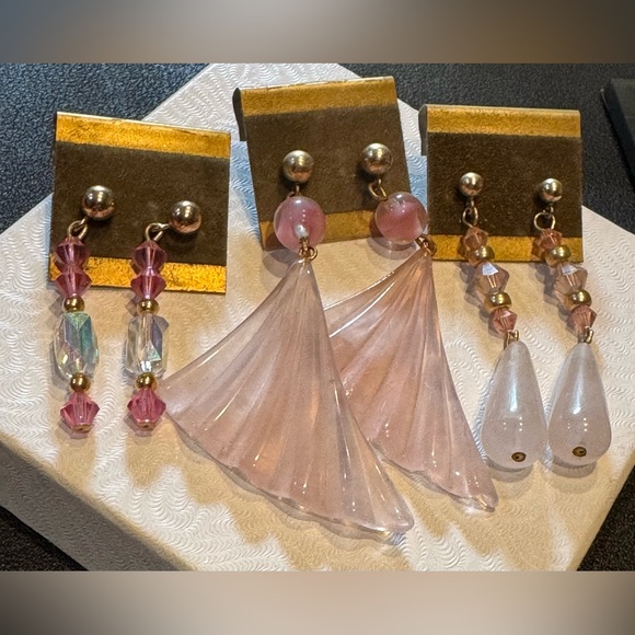 Rose quartz -14k gold spacers, Crystal bead & gold filled earring posts -3 pairs - Picture 2 of 5